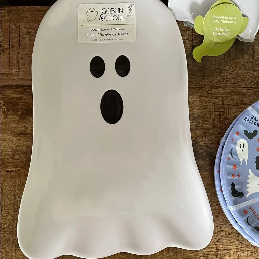 Ghost Shaped tray ghosts, appetizer plates, and 16 plates with ghosts